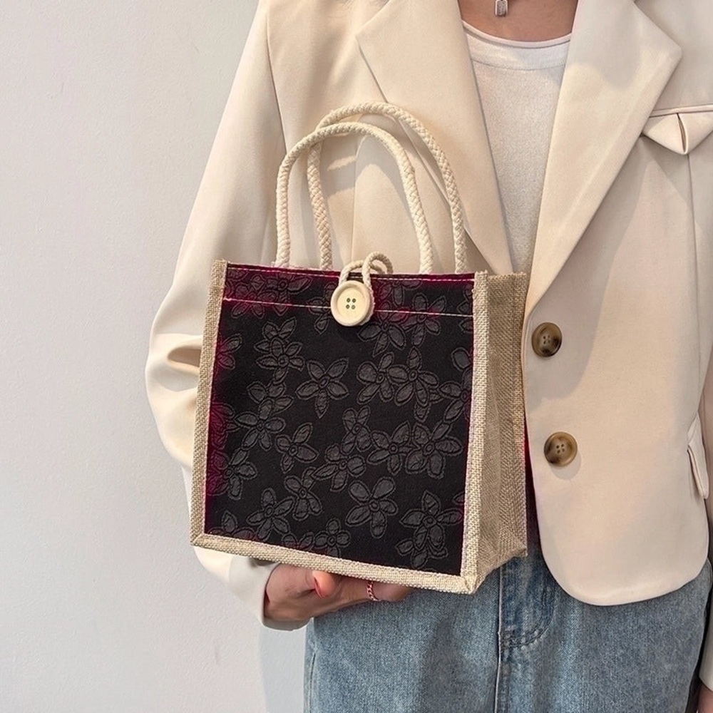 Elegant Black and Tan Small All Seasons Canvas Vintage Style Square Bag